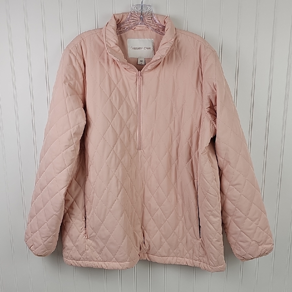 Coldwater Creek Quilted Pullover Jacket Size M | Light Blush Pink Half Zip Warm